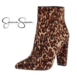 Leopard Print Calf Hair Heel Booties by Jessica Simpson